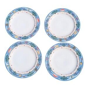 Coastal Cottagecore Sakura Coral Reef Stoneware Dinner Plates Set of 4